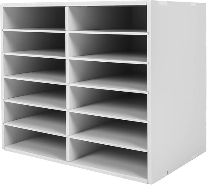 Literature Organizer Sorter for Desk, 12 Slots Adjustable File Sorter Mail Organizer, Paper Sorter Organizer, Open Design Paper Storage Mailbox for Office School Classroom, White
