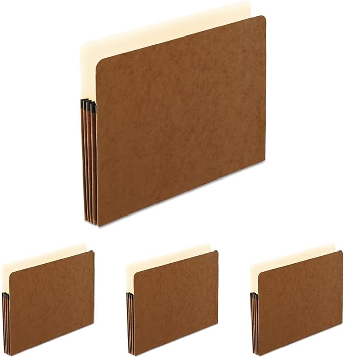 Pendaflex Expanding File Pockets, Letter Size, Redrope, 3.5" Expansion, Reinforced with Dupont™ Tyvek® Material, Redrope, 25 per Box (1524E-OX) (Pack of 4)