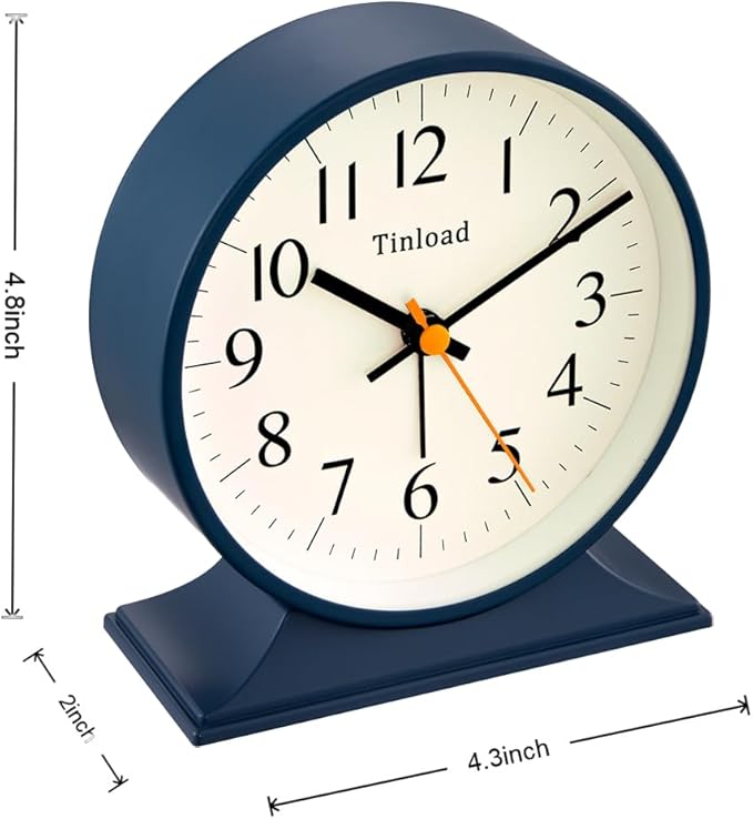 4.5"Retro Analog Alarm Clock,Vintage decor , Super Silent Non Ticking Small Clock with Manual Light, Snooze, Battery Operated, for Bedroom, Living Room, Office,Nightstand, Bedside, Desk ,Table(Blue)