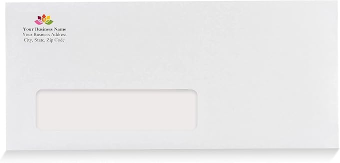 Aimoh 2500#10 Custom Printed Single Left Window Envelopes - Text and Logo Customization - Gummed Closure - Size 4-1/8x9-1/2 Inches -24LB-2500 Count (7-35410-2500)