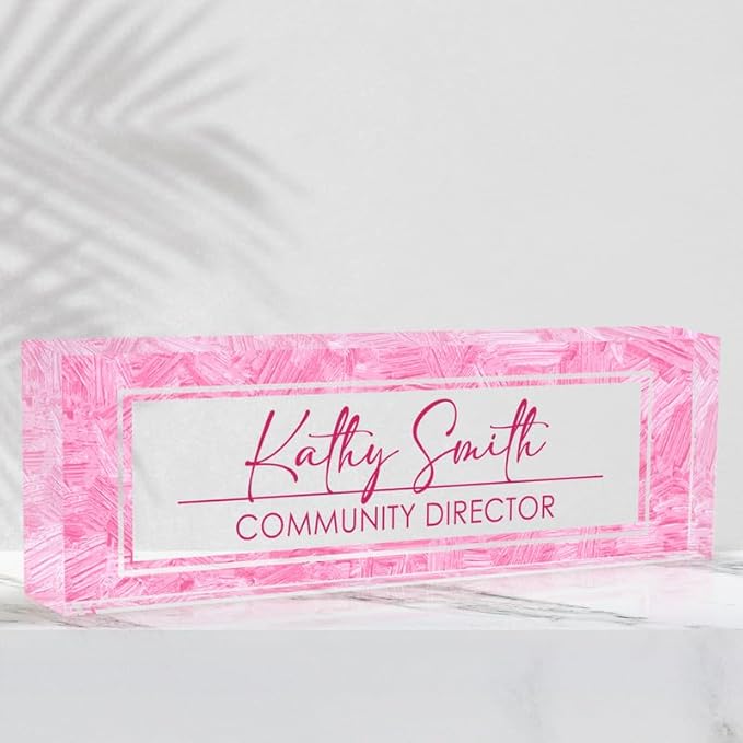 Desk Name Plate Personalized Name Plate for Desk, Office Desk Decor, 3D Style Personalized Plaque Name Plates for Desks Custom Appreciation Gifts for Boss Lady Employee Coworkers (Pink Rock)
