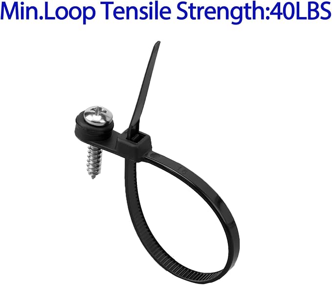 XINGO 100PCS 8 inch Zip Ties with Screw Hole, 40lbs Mountable head Cable Tie, Multipurpose Heavy Duty Nylon Zip Tie for Indoor & Outdoor Use (Black)