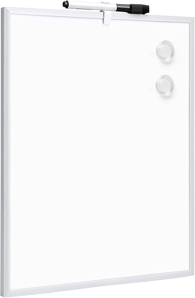 Amazon Basics Small Dry Erase Whiteboard, Magnetic Whiteboard with Marker and Magnets, 11"W x 14"H, Aluminum Frame