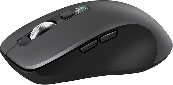 Wireless Bluetooth Mouse (USB + BT1 + BT2), Full Size Mouse, 4-Way Scrolling, Multi-Device Silent for Computer, Laptop, iPad, MacBook (Grey)