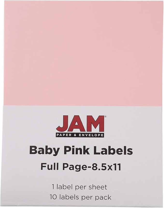 JAM PAPER Full Sheet Shipping Labels - Printable Sticker Paper - 8 1/2 x 11 - Baby Pink Pastel - 10 Full Pages/Pack