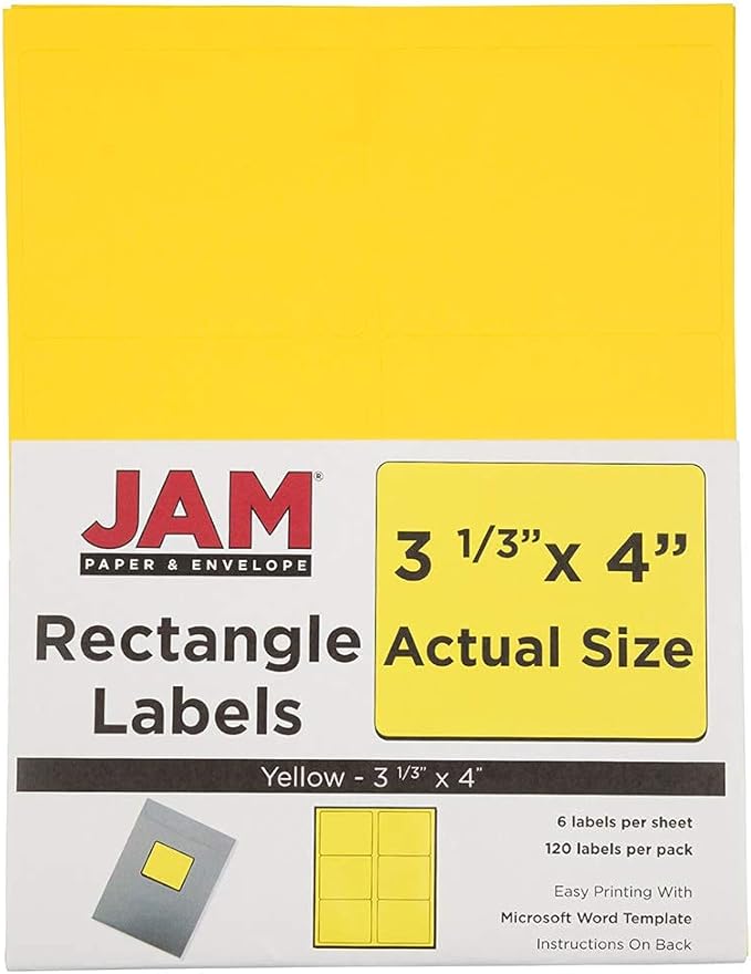 JAM PAPER Shipping Address Labels - Large - 3 1/3 x 4 - Yellow - 120/Pack