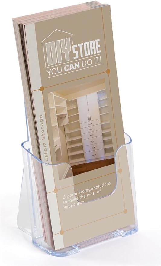 Set of 60, Flyer Holders, Clear Molded Plastic Brochure Racks for 4”w x 9”h Content – Countertop Literature Stand Can Be Wall Mounted