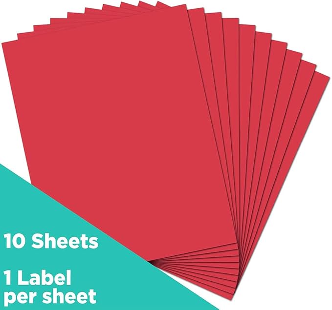 JAM PAPER Full Sheet Shipping Labels - Printable Sticker Paper - 8 1/2 x 11 - Red - 10 Full Pages/Pack