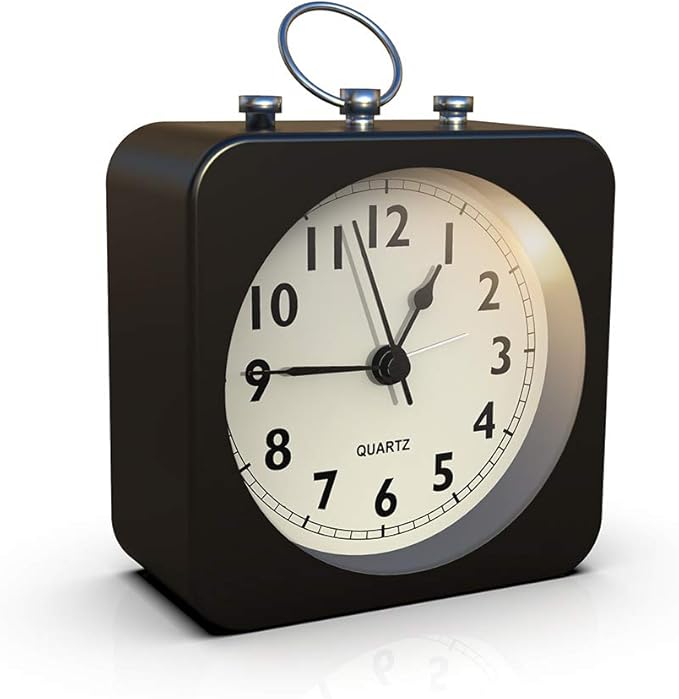 AYRELY® Battery Operated Alarm Clock,Small Retro Table Clock,Slient Metal Desk Clock with Light for Living Room Decor,Bedroom,Bedside,Shelf (Black)