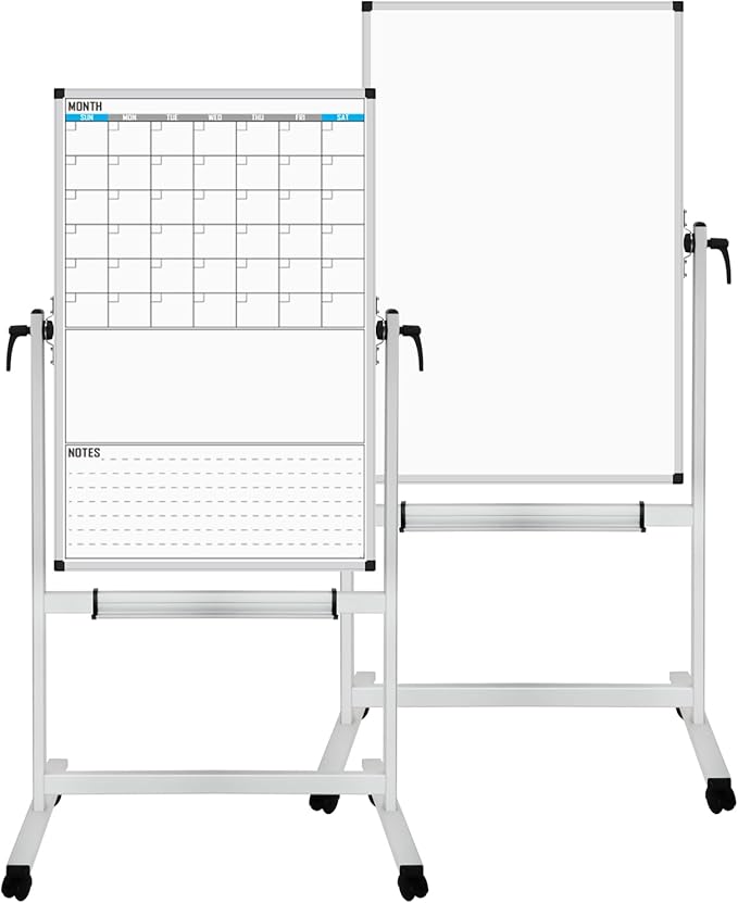 XBoard Rolling Moblie Whiteboard, 44x30 inches Double Sided Magnetic Dry Erase Board with Stand for Homeschool, Live Stream, Office, School (Calendar 44x30-Inch)