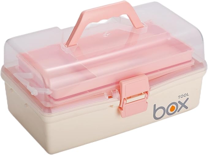 12'' Three-Layer Clear Plastic Storage Box/Tool Box, Multipurpose Organizer and Portable Handled Storage Case for Art Craft and Cosmetic (White)