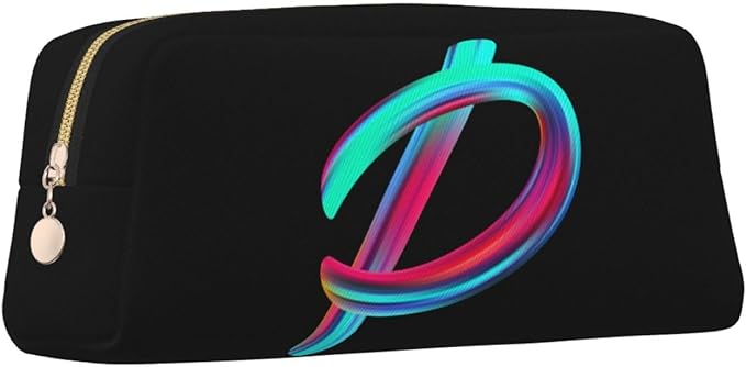 Cute Initial Pencil Case for Kids Simple Leather Pencil Pouch for Boys Girls Letter Design Pencil Box Pen Bag Pencil Pouch Office Stationery Organizer, Rainbow Letter P