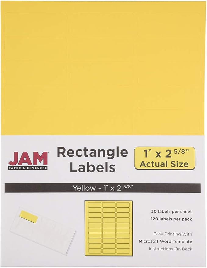 JAM PAPER Return Address Labels - Standard Mailing - 1 x 2 5/8 - Yellow - 120 Shipping Labels/Pack
