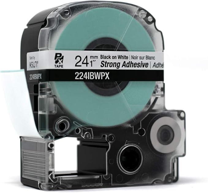 Epson LABELWORKS 224IBWPX Genuine PET (Polyester) Tape Cartridge - Black on White Strong Adhesive Industrial Label Maker Tape - 1" (24MM) Wide, 30 ft
