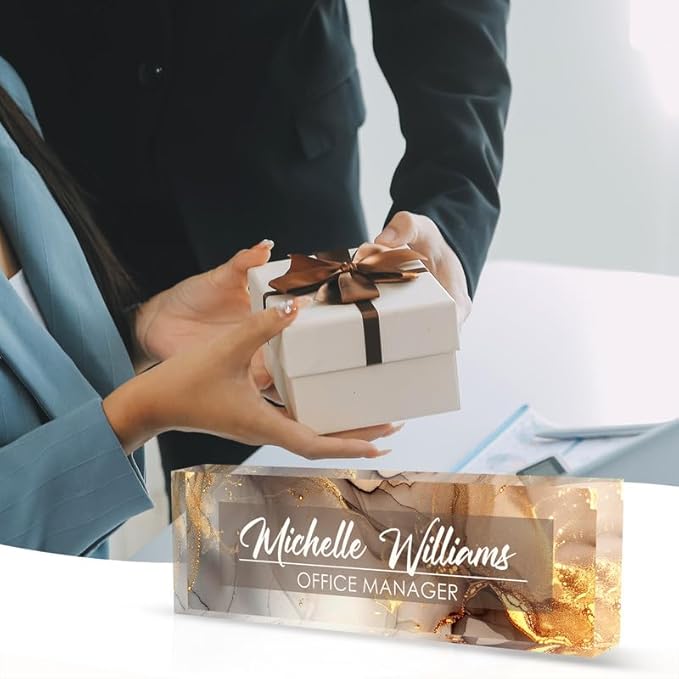 Desk Name Plate Personalized Name Plate for Desk, Office Desk Decor, 3D Style Personalized Plaque Name Plates for Desks Custom Appreciation Gifts for Boss Lady Employee Coworkers (Golden Rock)