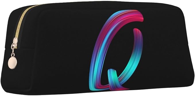 Cute Initial Pencil Case for Kids Simple Leather Pencil Pouch for Boys Girls Letter Design Pencil Box Pen Bag Pencil Pouch Office Stationery Organizer, Rainbow Letter Q