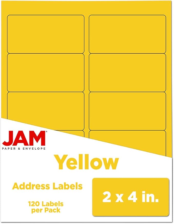 JAM PAPER Shipping Address Labels - Standard Mailing - 2 x 4 - Yellow - 120/Pack