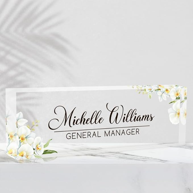 Desk Name Plate Personalized Name Plate for Desk, Office Desk Decor, 3D Style Personalized Plaque Name Plates for Desks Custom Appreciation Gifts for Boss Lady Employee Coworkers (Phalaenopsis Orchid)