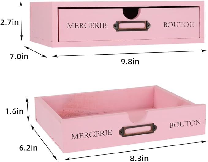 Wooden Storage Box Apothecary Drawers Vintage Wooden Drawers Wood Desktop Organizer with Drawer Countertop Drawer Library Card Catalog Cabinet Apothecary Cabinet（PINK）