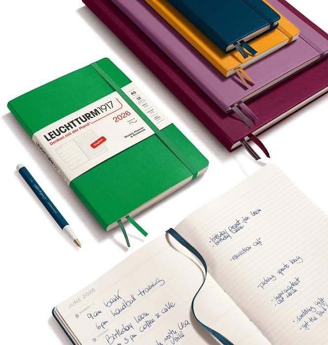 LEUCHTTURM1917 - Weekly Planner & Notebook 2026, Hardcover, Composition (B5), Ruled, Port Red (Jan 1 - Dec 31, 2026)
