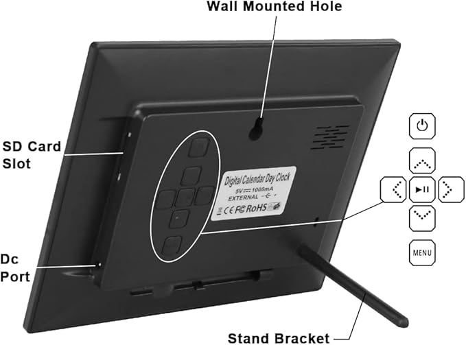 7.85 Inch Dementia Clock for Seniors - Extra Large Display Digital Wall Clock with Day & Date, 12 Custom Alarms - High Contrast for Low Vision, Memory Care (Black)