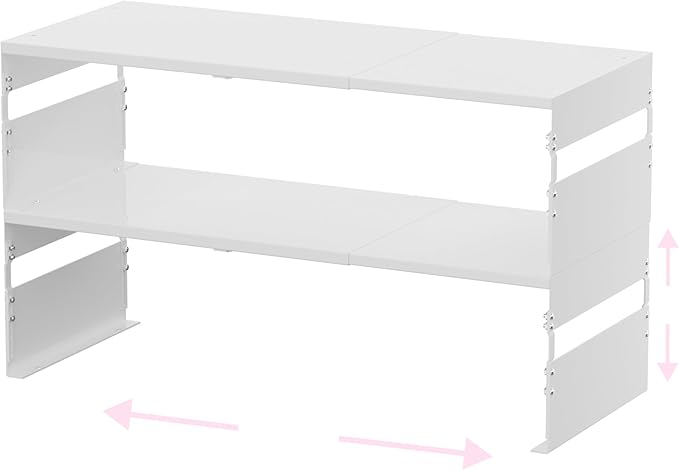 Adjustable Metal Bedside Shelf – Stackable Shelf for Bedroom, Living Room, Office, Space-Saving Storage Organizer, Easy Assembly，Sleek Matches Any Decor（2PACKS/White