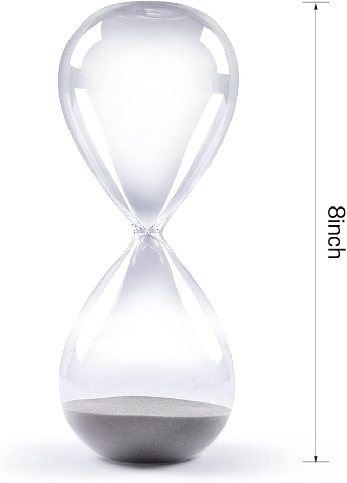 SWISSELITE Hourglass Sand Timers, Hourglass Sand Clock Inspired Glass for Home, Desk, Office Decor (8Inch-30Mins Gray)