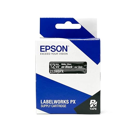 Epson LABELWORKS 212WBPX Genuine PET (Polyester) Tape Cartridge - White on Black Industrial Label Maker Tape - 1/2" (12MM) Wide, 30 ft