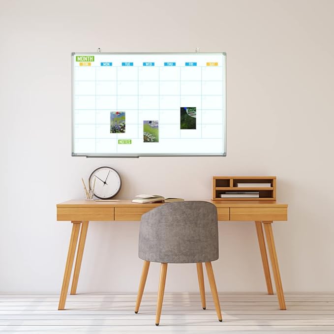 Lockways Dry Erase Calendar Whiteboard, Monthly Dry Erase Calendar Whiteboard 36x24 Inches- Aluminum Framed Wall- Mounted Planner