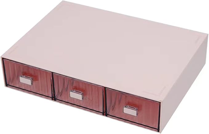 Stackable Office Drawer Organizer - Plastic Storage Drawer, Desk Grocery Organizer For Stationery/Office Supplies (Red, 3 Compartment)