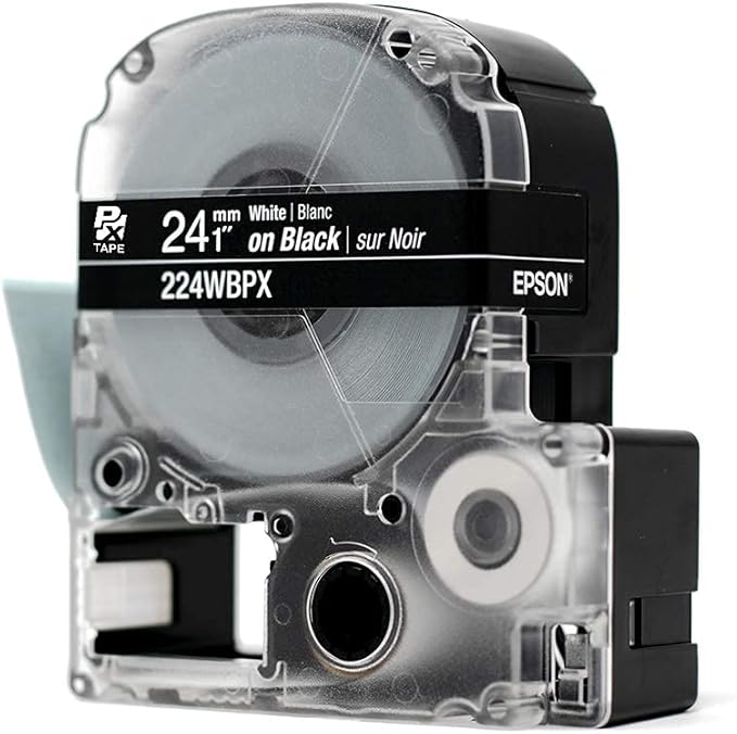 Epson LABELWORKS 224WBPX Genuine PET (Polyester) Tape Cartridge - White on Black Industrial Label Maker Tape - 1" (24MM) Wide, 30 ft