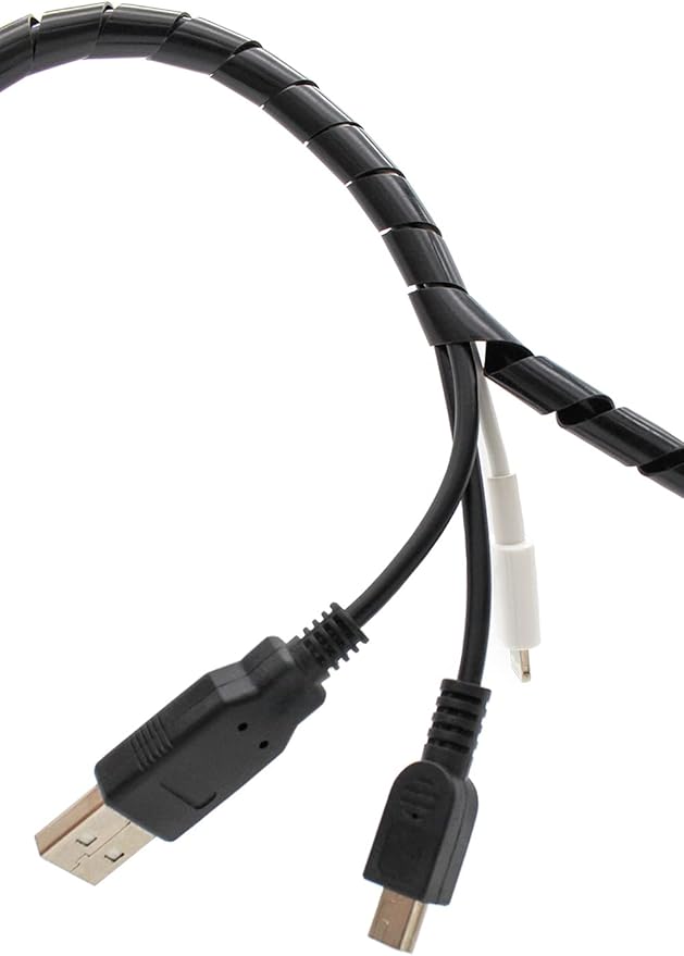 CSZD Spiral Cable Wrap,10ft – 1/4 inch Spiral Wire Wrap Cord Covers Bundle Sleeve Hose for PC TV Computer Electrical Wire Organizer,Tangle Stop Cord Cover and Detangler,Black