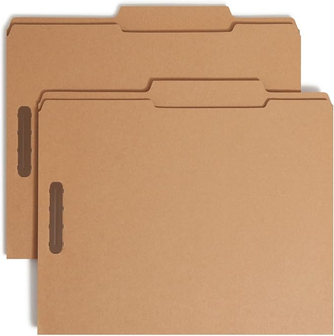 Smead Fastener File Folder, 2 Fasteners, Reinforced 2/5 -Cut Tab Right of Center Position, Guide Height, Letter Size, Kraft, 50 per Box (14880)