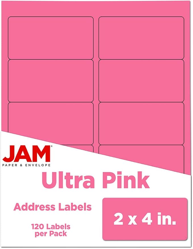 JAM PAPER Shipping Address Labels - Standard Mailing - 2 x 4 - Ultra Pink - 120/Pack