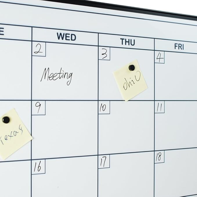 Lockways 36" x 24" Magnetic Dry Erase Calendar Whiteboard - Ultra-Slim Black Aluminum Frame Wall Mount Board for Office, Home & Classroom