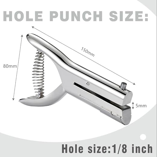 Heavy Duty 1/8 inch Single Hole Punch - Portable, Long, Small, for Paper, Cards, Plastic, Cardboard (1/8''-3MM HOLE)