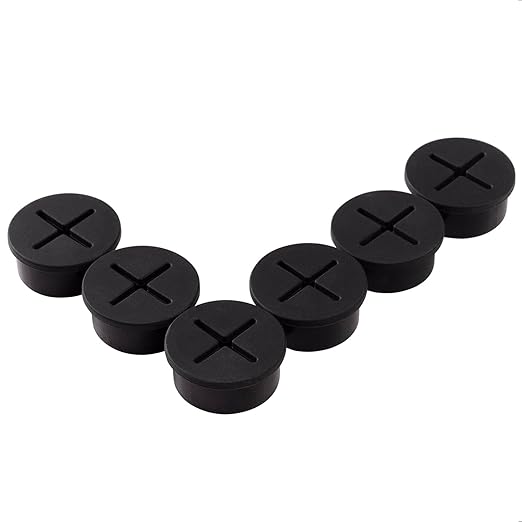 6 PCS Flexible Silicone Cable Cord Grommet, 1 Inch Desk Grommets for Table and Other Furnitures Hole Cover, Wire Pass Through, Black Color