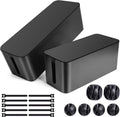 Cable Management Box, 2 Pack Large & Medium Cable Organizer Box with 17 PCS Cable Management Set, Cord Organizer Box to Hide Surge Protector on Desk or Floor (Black)