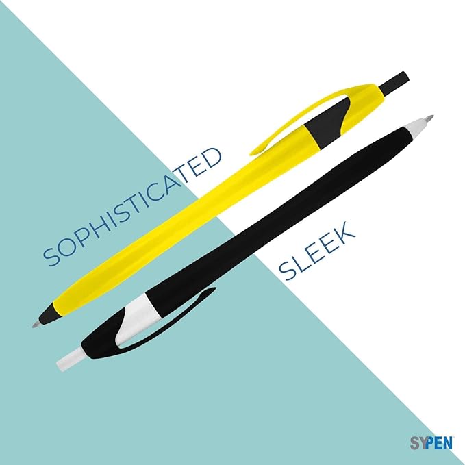 SyPen Personalized Pens With your Custom Logo or Text-1000 Pack Bulk-for Businesses, Parties, and Events, Custom Printed Slim Ballpoint Click Pens, Assorted Barrel Color, Black Ink