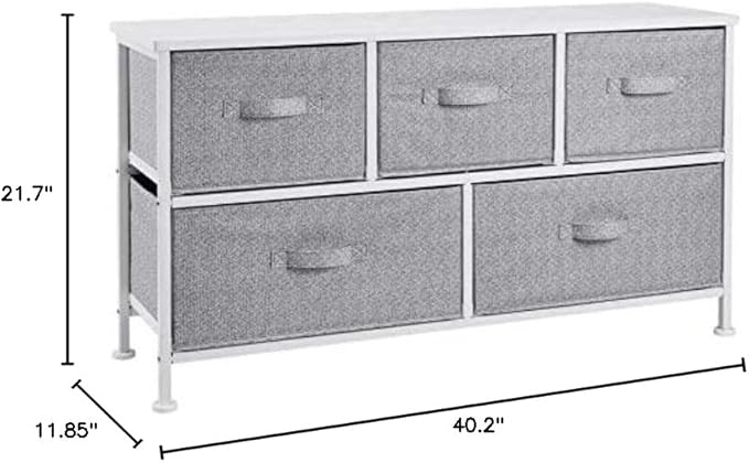 Amazon Basics Extra Wide Fabric 5-Drawer Storage Organizer Unit for Closet, White