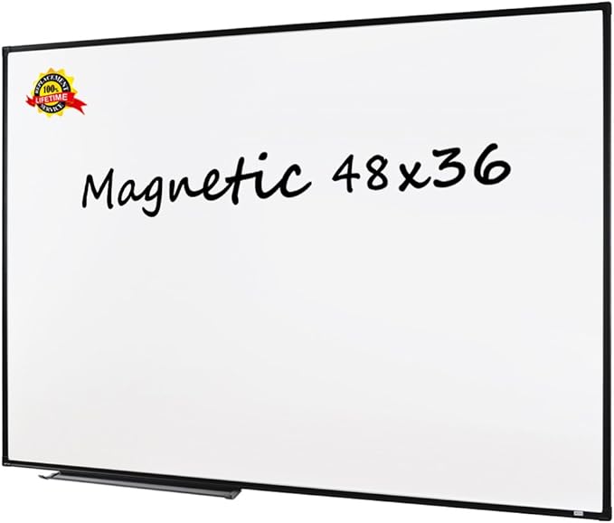 Lockways Magnetic White Board, 48" x 36" Dry Erase Board with Pen Tray Wall-Mounted Message Presentation Meno Board, Black Aluminium Framed for School, Home and Office
