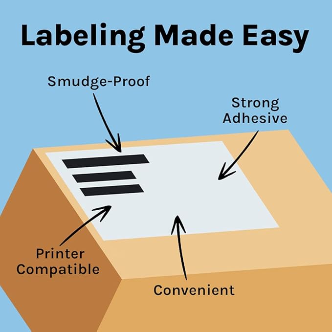Premium Label Supply White Sticker Half Sheet Labels – 8.5" x 5.5" – Laser/Inkjet Compatible – (2 per Sheet), 25 Sheets - 50 Total Adhesive Labels