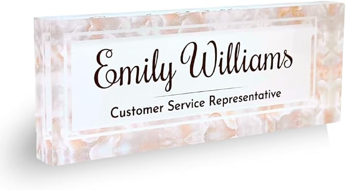 Customized Clear Acrylic Thick 8x3" Desk Name Plate Block with Personalized Logo - Professional Office Decor - Customized Acrylic Plate Gift for Teacher Co-workers, Christmas Gifts for Her, Thanksgiving Gifts (Mother of Pearl)