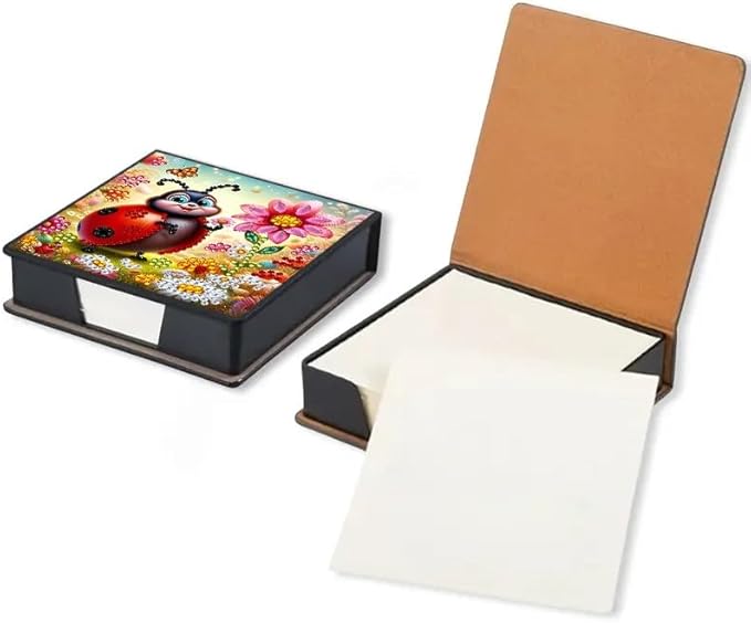 Ladybug Diamond Painting Note Box Memo Pad Holder, Diamond Art Sticky Notes Organizer for Desk, Aesthetic Stationery Storage Case for Office,School Supplies (Ladybug)