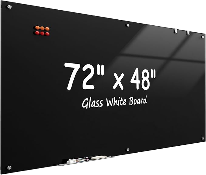 MaxGear Glass Whiteboard Wall Mounted, Frameless Magnetic Dry Erase Board, Tempered Glass, Steel-Backed, Non-Porous Smooth Surface, Floating Design, Accessories Included, for Office Home Classroom