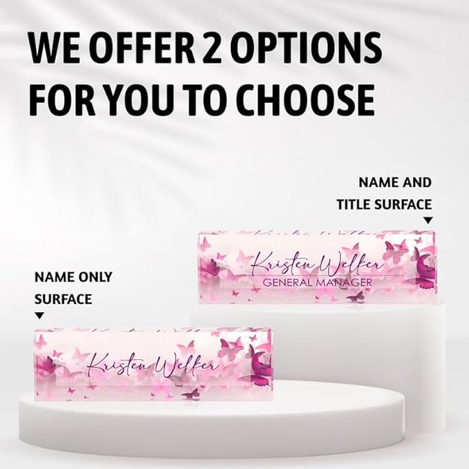 Desk Name Plate Personalized Name Plate for Desk, Office Desk Decor, 3D Style Personalized Plaque Name Plates for Desks Custom Appreciation Gifts for Boss Lady Employee Coworkers (Pastel Butterfly)