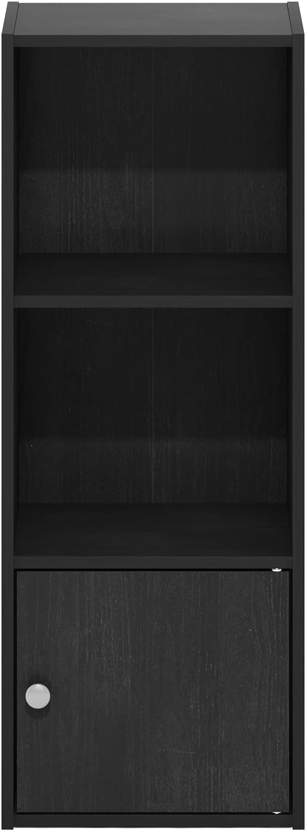 Furinno LUDER Book Shelf, 3-Tier Modern Bookshelf, Bookcase with 1 Door Storage Cabinet, 9.3 x 12 x 31.5, for Living Room, Bedroom, Home Office, Blackwood