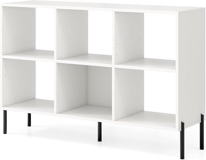 Giantex 6 Cube Bookcase, 3-Tier 47" Long Wood Bookshelf w/ 5 Metal Legs, Adjustable Shelf, Anti-toppling Device, 31.5" Tall Floor Open Shelf Bookcase, Freestanding Wooden Cube Storage Shelves