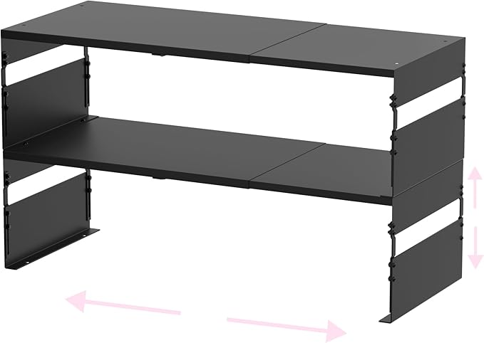 Adjustable Metal Bedside Shelf – Stackable Shelf for Bedroom, Living Room, Office, Space-Saving Storage Organizer, Easy Assembly，Sleek Matches Any Decor(2PACKS/Black)