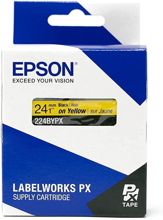 Epson LABELWORKS 224BYPX Genuine PET (Polyester) Tape Cartridge - Black on Yellow Industrial Label Maker Tape - 1" (24MM) Wide, 30 ft